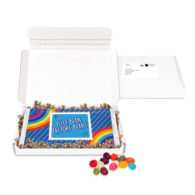 Gift Boxes – Mini White Postal Box – Jelly Bean Flow Bag – DIGITAL PRINT